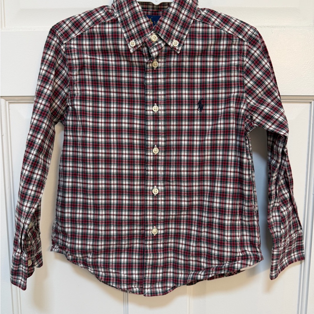 Ralph Lauren Kids Plaid Button-Down Shirt - Red, White, Blue Pony‎ Green